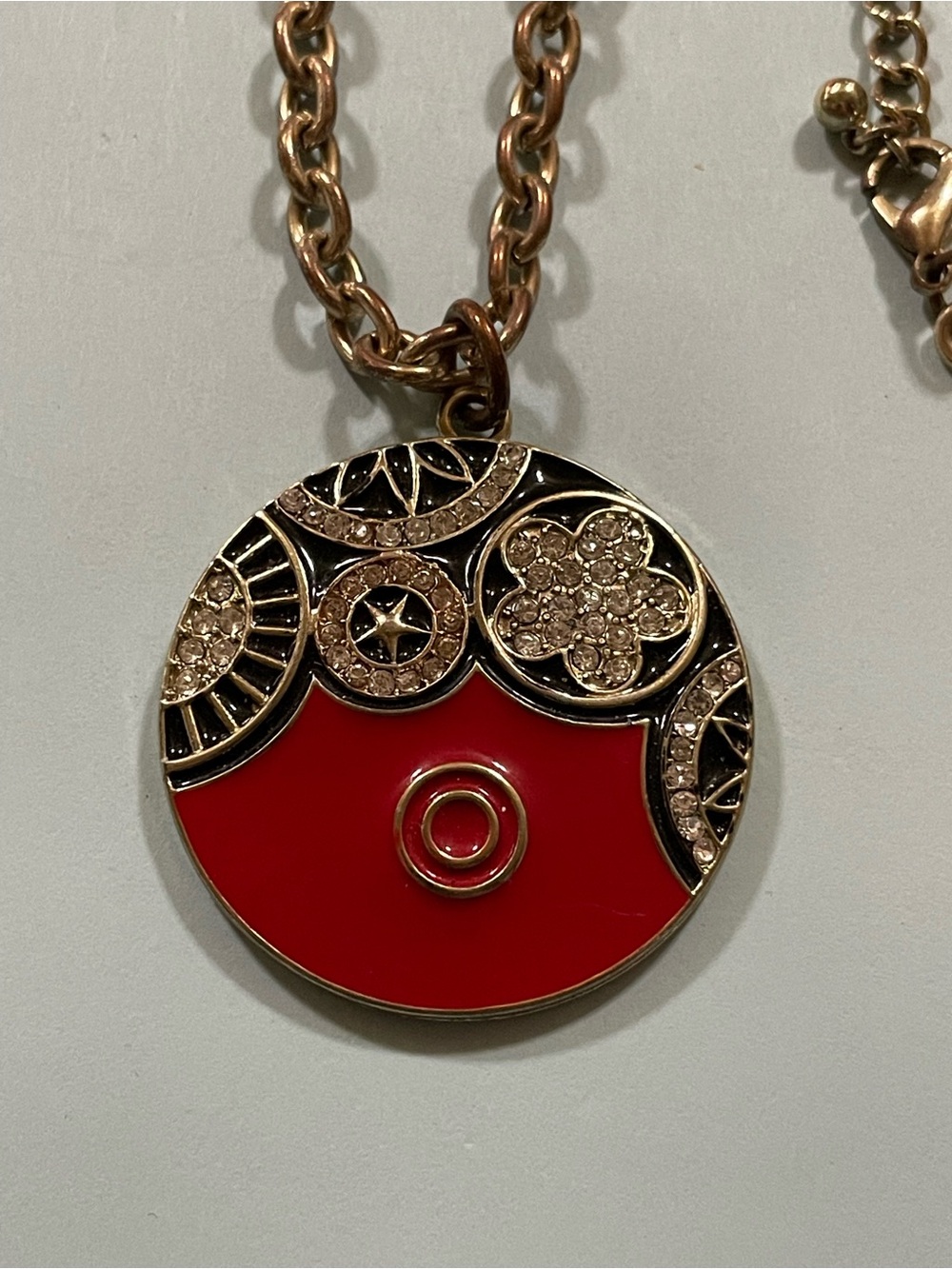 Red Enamel Gold Tone Necklace #7530